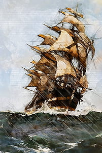 brown galleon painting