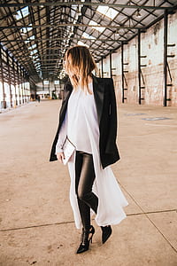woman in black blazer and pants