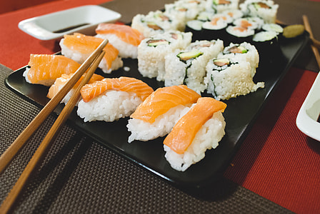 Homemade sushi salmon nigiri