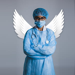 woman wearing blue surgery suit