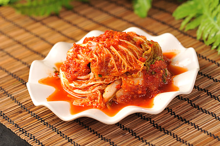 kimchi on white ceramic plate
