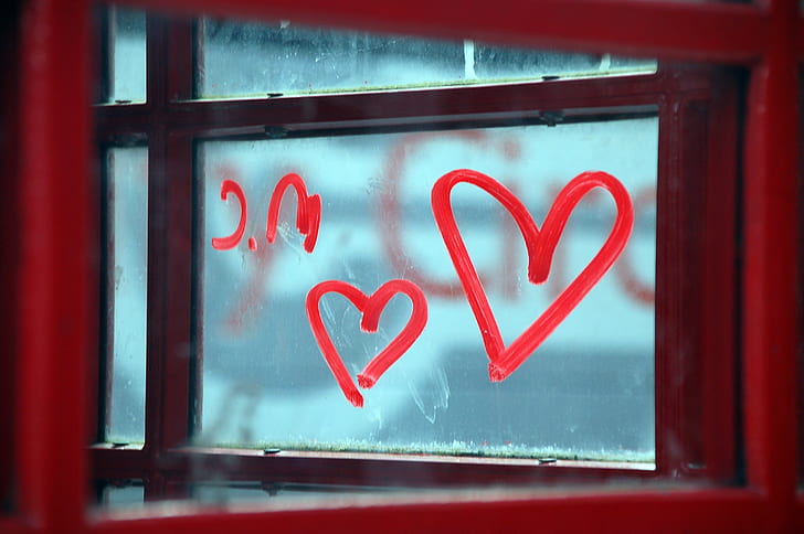 heart painted on glass window