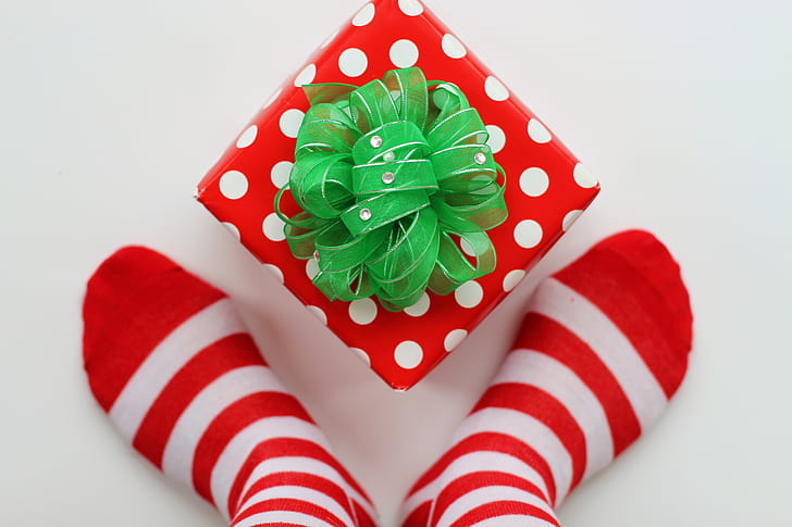 WHITE Christmas Holiday Elf Stocking Polka Dots