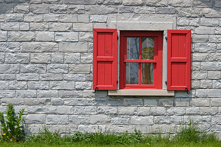 red wooden windowpane