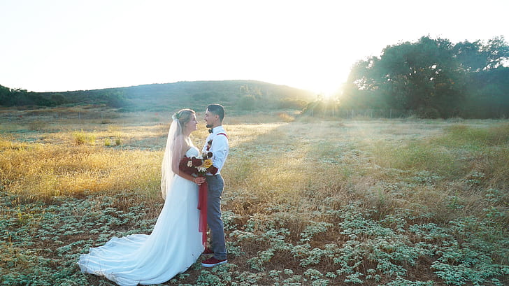 wedding, bride and groom, couple, sunset, sunrise