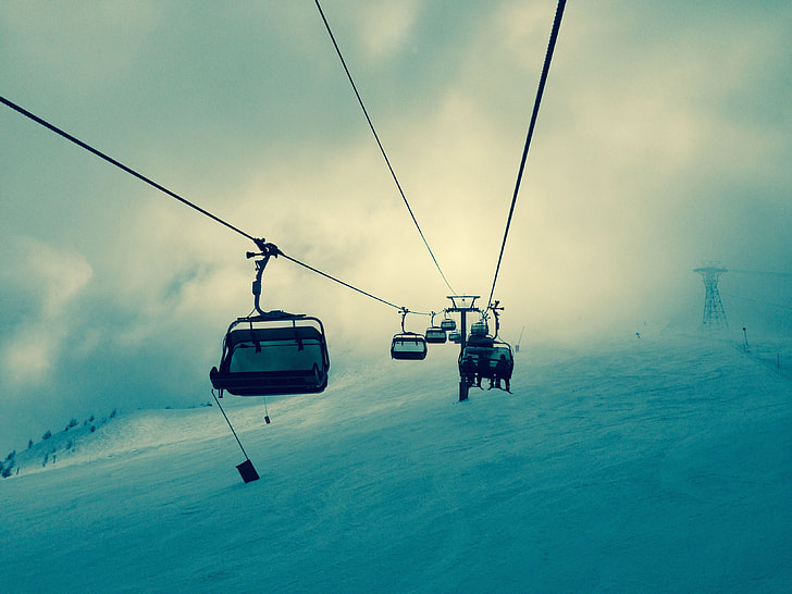 white, cable car, snow field, snow, winter, lift