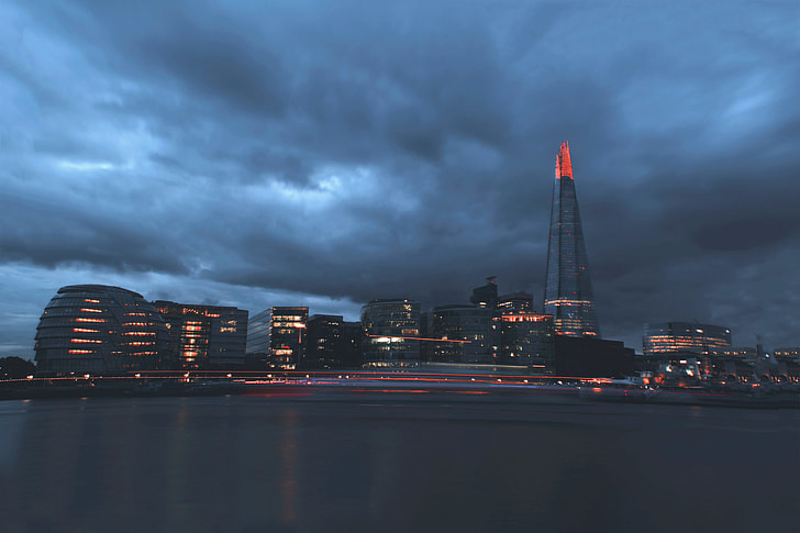 Moody shot of a cloudy London at dusk