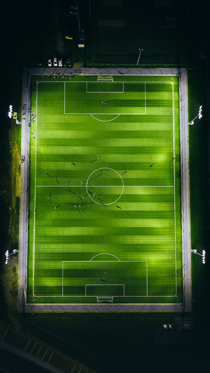bird's-eye view photography of football field