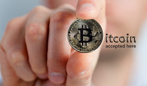 person holding Bitcoin coin