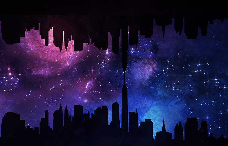 Royalty Free Photo Silhouette Of Buildings With Galaxy Background