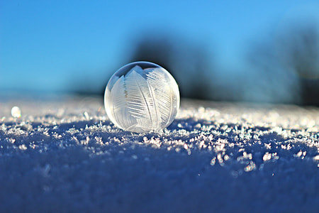shallow focus photography of frozen water droplet