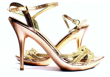 women's silver and gold ankle-strap pumps