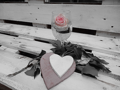 selective color photography of pink rose in long-stem drinking glass