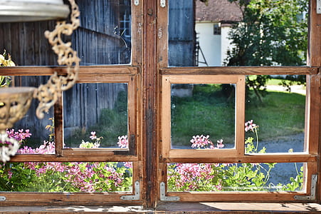 beige wooden windowpane