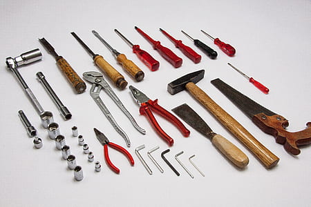 assorted-color hand tools