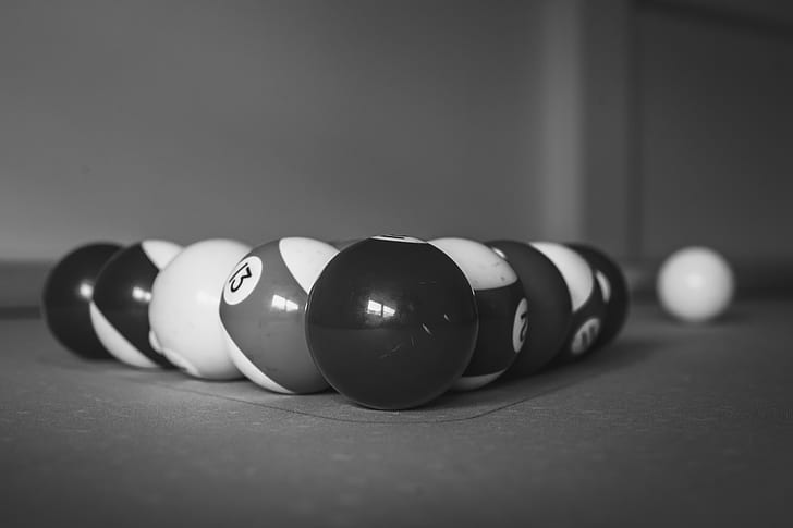 Greyscale Photo of Billiard Balls