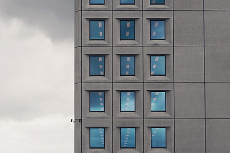 grey and blue building illustration