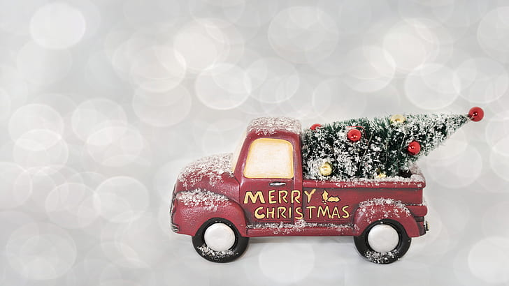 pink pickup truck toy with Merry Christmas text