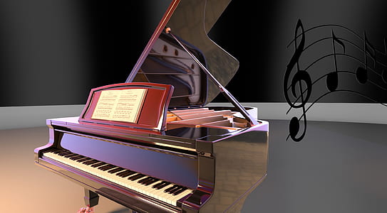 brown grand piano with note