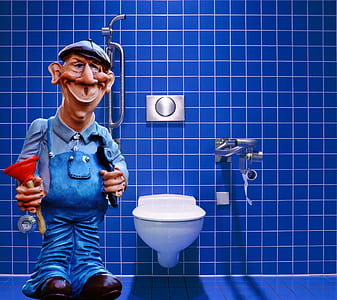 animated plumber near toilet bowl art
