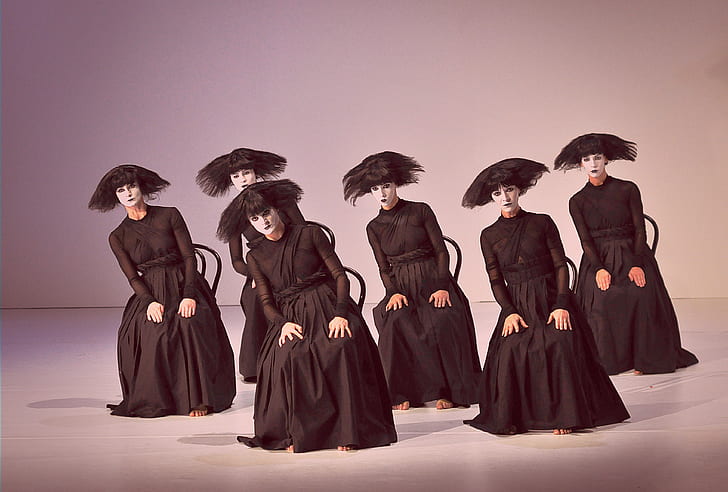 six female wearing black dress illustration