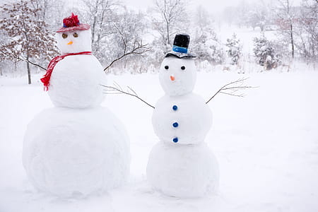 two snowman sculptures