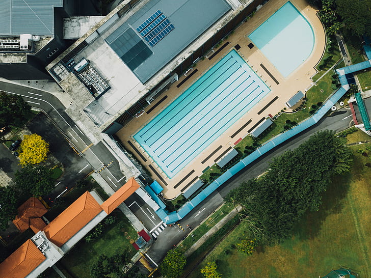 aerial view of top of in-ground swimming pool