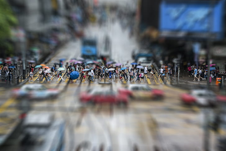 selective focus photography of people crossing road