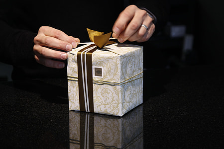 person holding white gift
