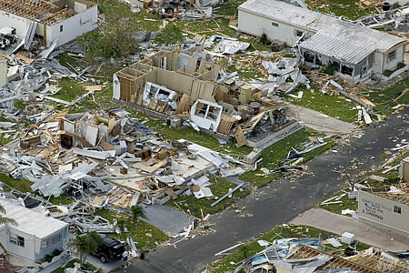 aerial view of broken houses