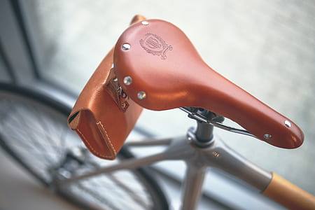 Brown leather bicycle saddle