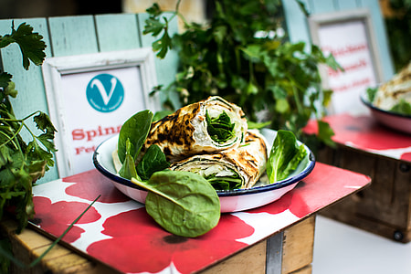 Healthy vegetarian wrap with spinach
