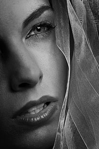 grayscale photography of woman face