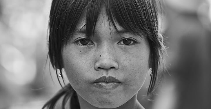 grayscale photography of girl's face