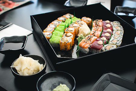 Colorful sushi in a black box