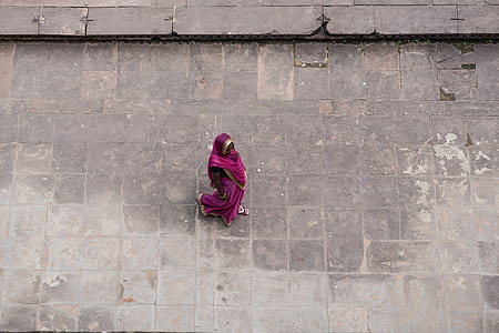aerial view photo of woman wearing purple sari dress