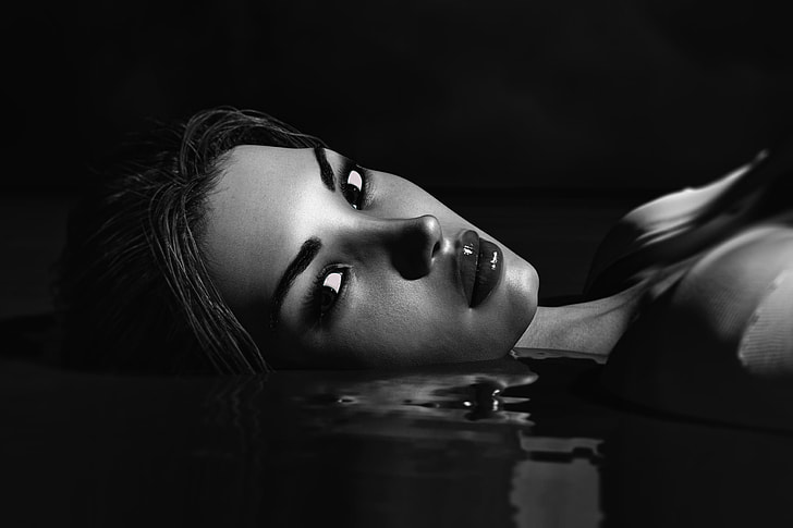 grayscale photography of woman portrait