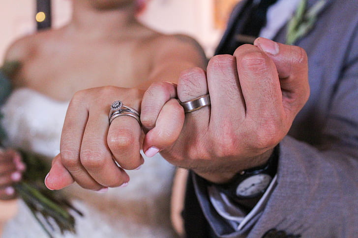 photograph of couple hand knot with rings