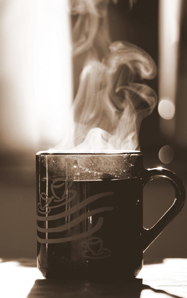 black mug with smoke