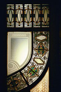 gold, green, and gray stain glass