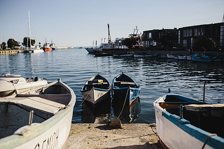 Fishing boats berthed in the marina of Old Town of Nessebar, Bulgaria