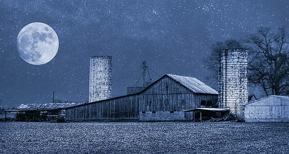 wooden barn during night