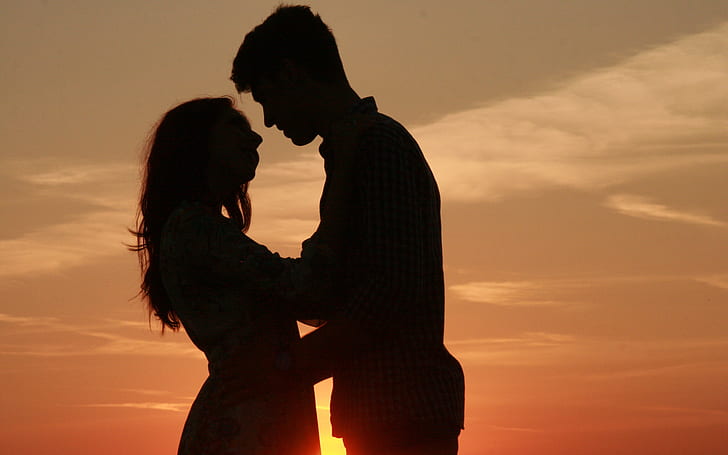 couple, love, sunset, romance, in the evening