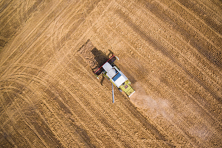 Combine Harvester at Work from Bird’s Eye View